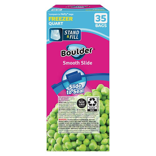 Boulder Quart Slider Freezer Bags, 35 count